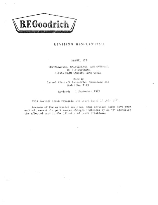 B.F. Goodrich 3-1345 Main Landing Gear Wheel Installation, Maintenance and Overhaul Manual (JN15873)