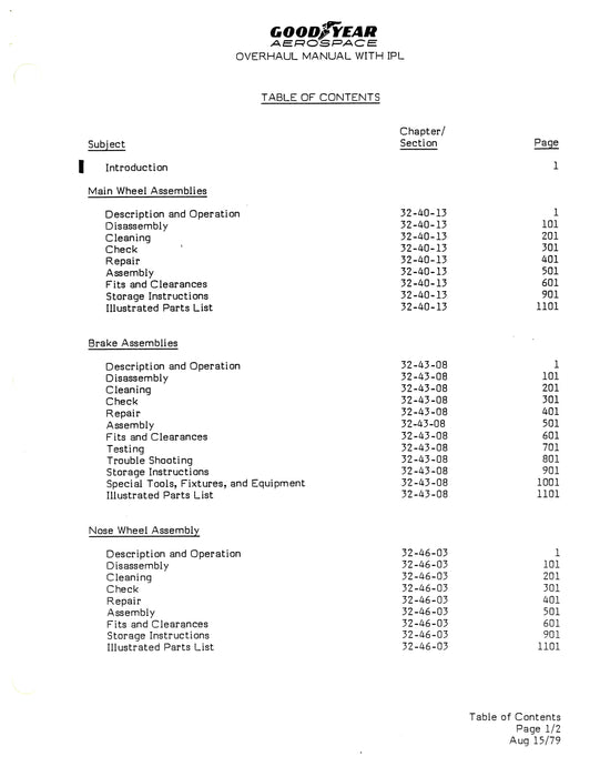 Goodyear AP-114 Main Wheel, Brake, Nose Wheel Assembly Overhaul with Illustrated Parts List (AP-114)