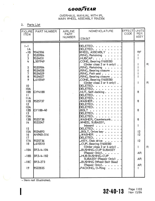 Goodyear AP-114 Main Wheel, Brake, Nose Wheel Assembly Overhaul with Illustrated Parts List (AP-114)