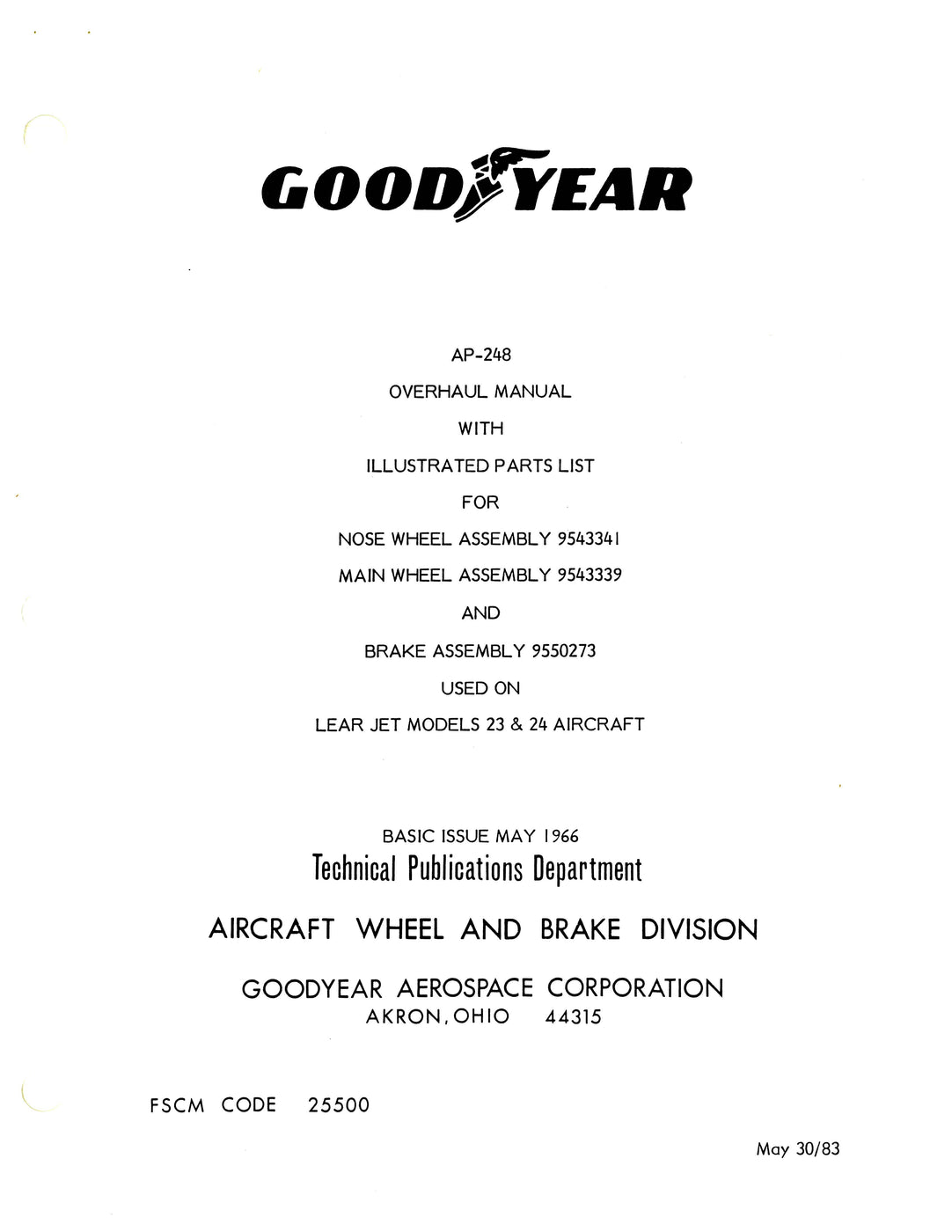 Goodyear AP-248 Nose Wheel Assembly Overhaul Manual With Parts Catalog ...