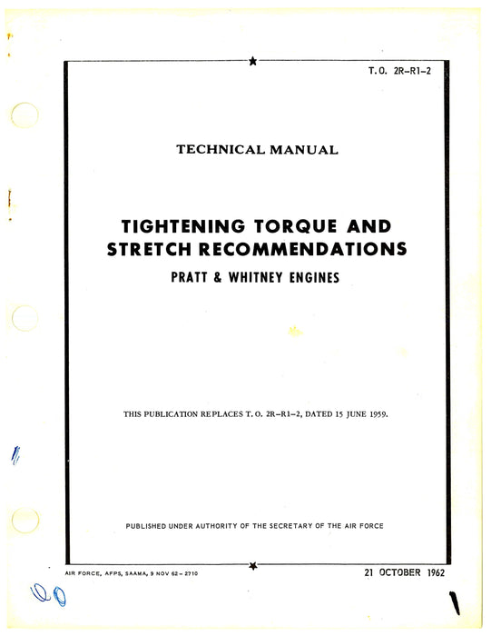 Pratt & Whitney Engines Tightening Torque and Stretch Recommendations (2R-R1-2)