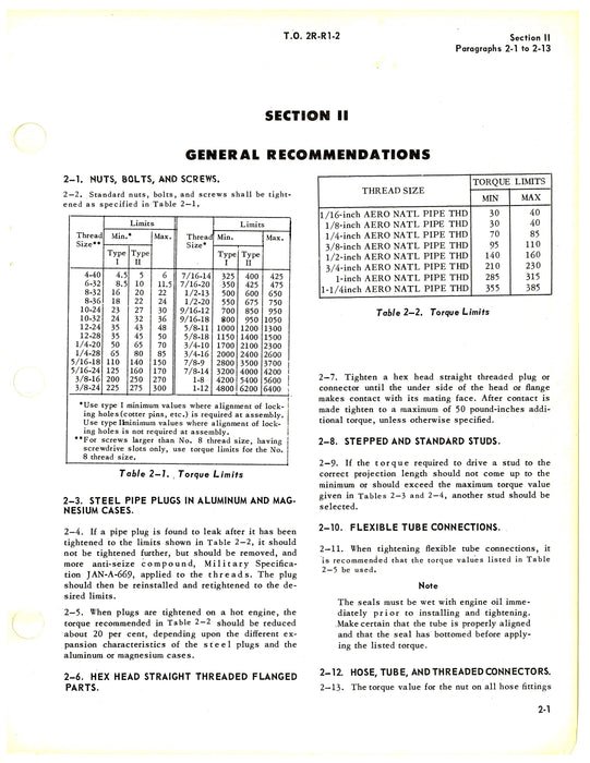 Pratt & Whitney Engines Tightening Torque and Stretch Recommendations (2R-R1-2)