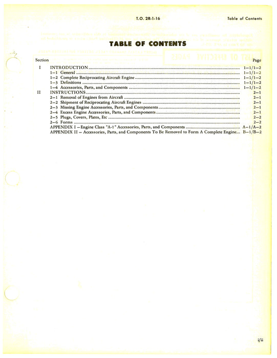 Equipment Comprising Complete Reciprocating Type Aircraft Engines (2R-1-16)