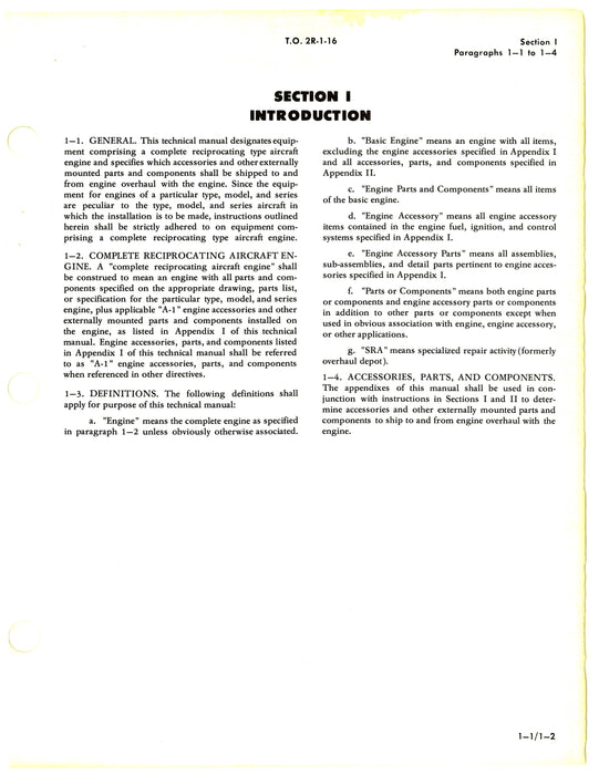 Equipment Comprising Complete Reciprocating Type Aircraft Engines (2R-1-16)