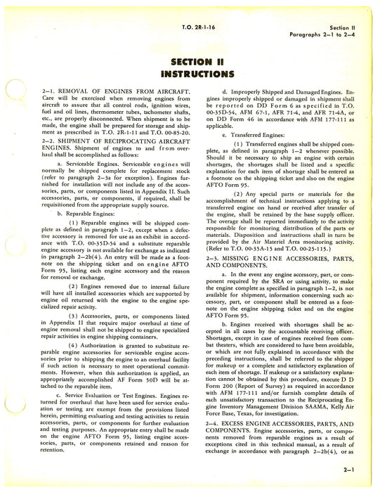 Equipment Comprising Complete Reciprocating Type Aircraft Engines (2R-1-16)