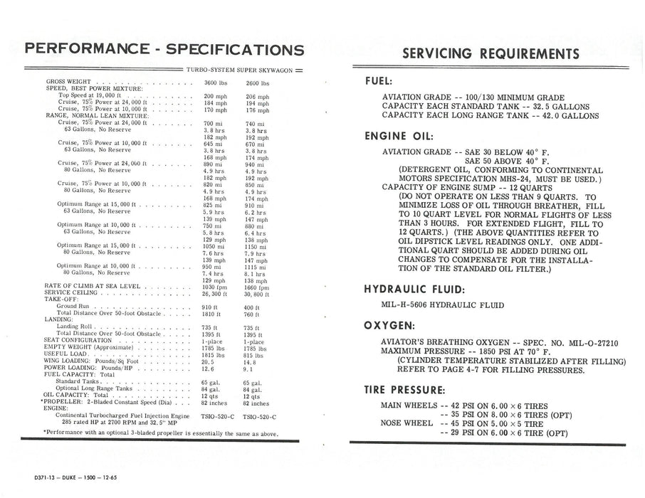 Cessna 206 Turbo Super Skywagon 1966 Owner's Manual (D371-13)
