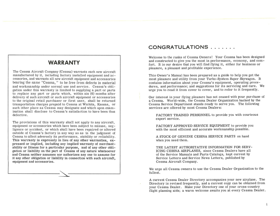 Cessna 206 Turbo Super Skywagon 1966 Owner's Manual (D371-13)