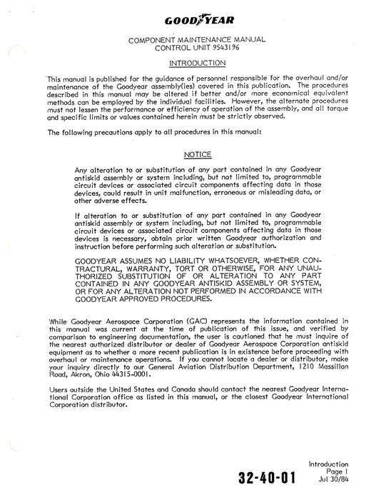 Goodyear AP-294 Skid Control Unit Component Maintenance Manual With Illustrated Parts