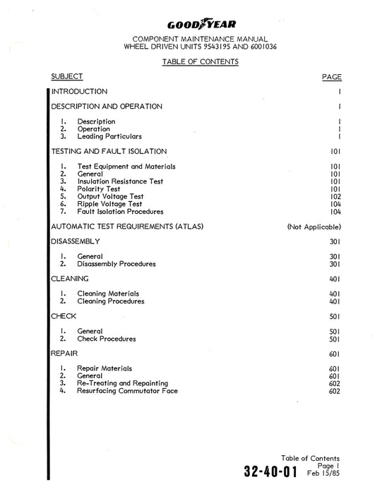 Goodyear AP-295 Wheel Driven Unit Component Maintenance Manual With Illustrated Parts List