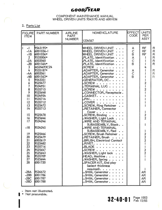 Goodyear AP-295 Wheel Driven Unit Component Maintenance Manual With Illustrated Parts List