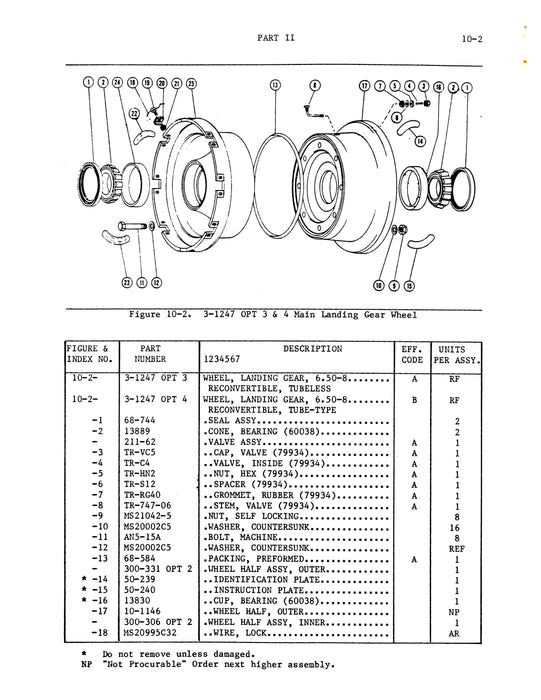 B.F. Goodrich 2-1090, 3-1247, 3-1076  Main, Nose Wheel, Brake Component Maintenance With Illustrated Parts