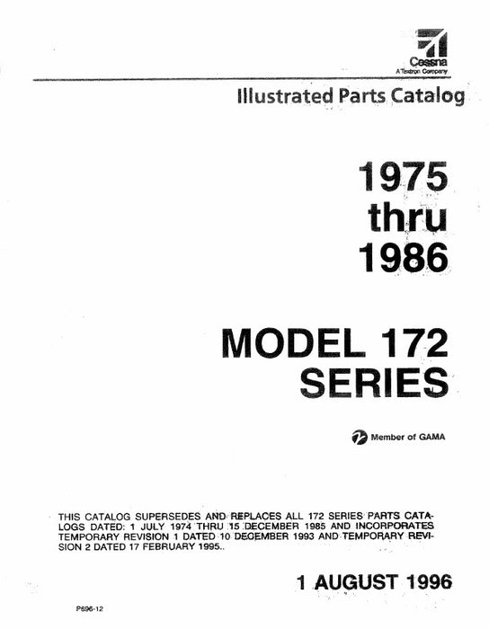 Cessna Model 172 Series 1975 thru 1986 Illustrated Parts Catalog