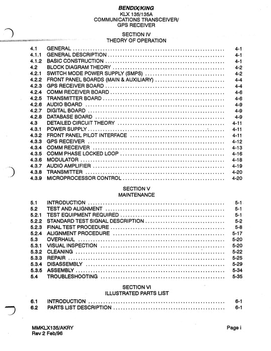 Bendix King KLX 135-135A Maintenance Manual 006-15500-0002