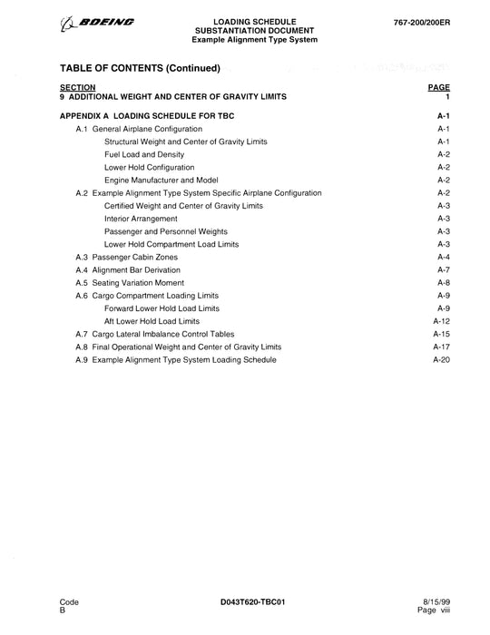 Boeing 767-200/200ER Loading Schedule Substantiation Document 1999