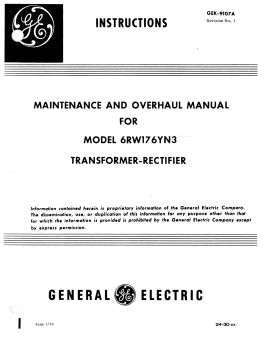 General Electric Transformer-Rectifier Model 6RW176YN3 Maintenance & Overhaul
