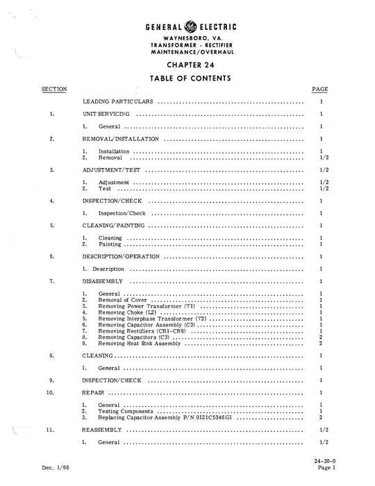 General Electric Transformer-Rectifier Model 6RW176YN3 Maintenance & Overhaul