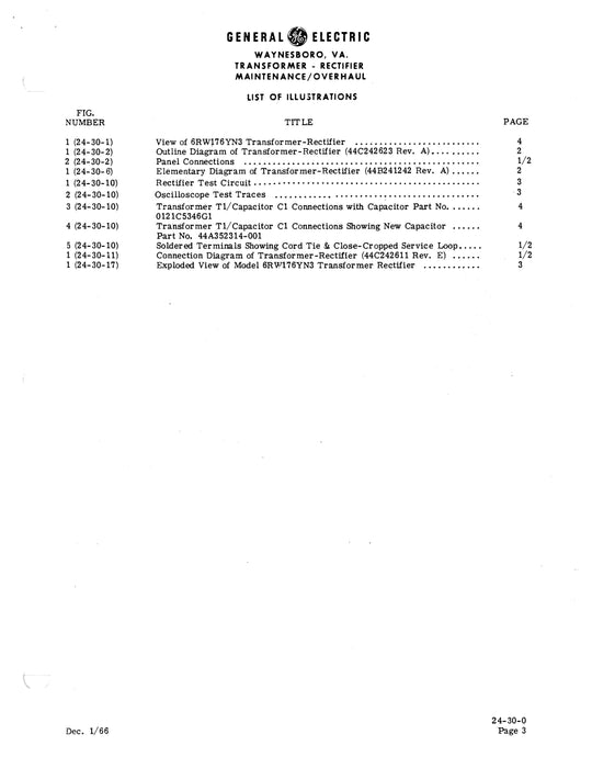 General Electric Transformer-Rectifier Model 6RW176YN3 Maintenance & Overhaul
