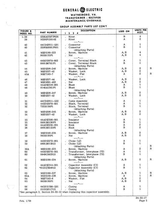 General Electric Transformer-Rectifier Model 6RW176YN3 Maintenance & Overhaul