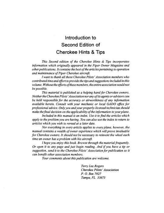 Piper Cherokee Hints & Tips by Cherokee Pilot's Association