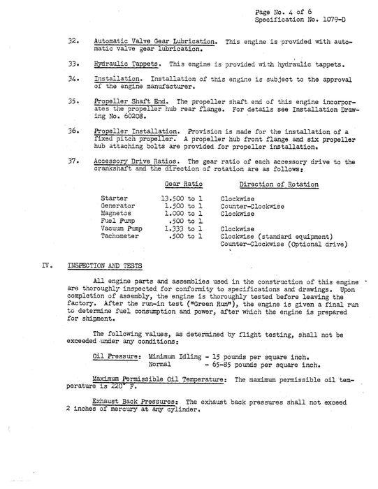 Lycoming O-290-A Detail Aircraft Specifications 1079-D