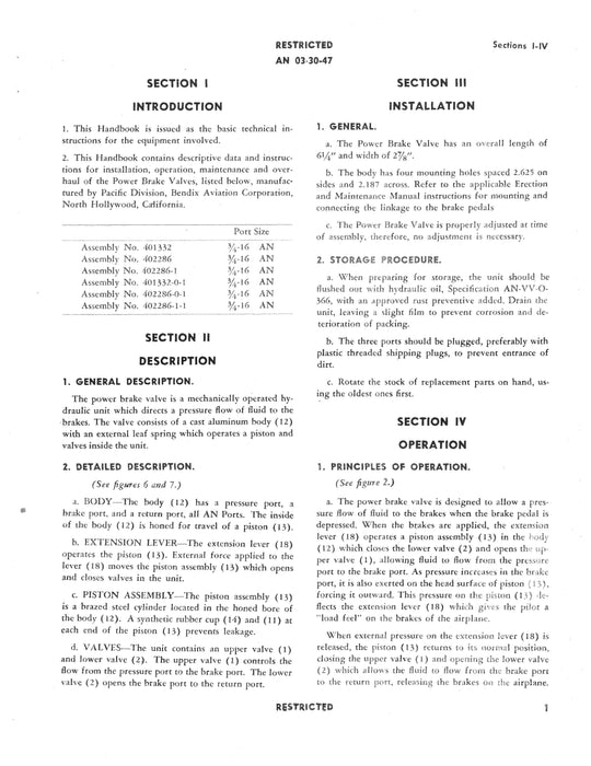 Bendix Power Brake Valves Handbook of Instructions with Parts Catalog (AN 03-30-47)