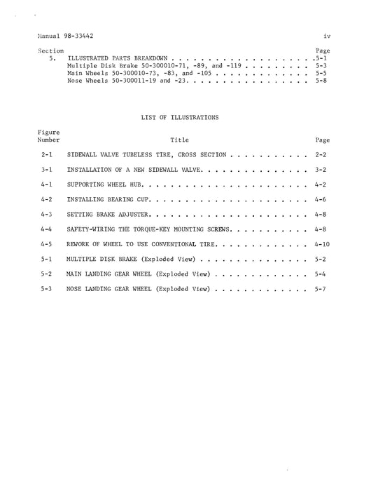 Beech 90, A90, 88, B80, H18 Main Wheels, Brakes, Tires, Nose Wheel & Tire Maintenance Instructions  (98-33442)