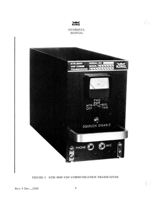 King KTR-900 VHF Comm Transceiver Overhaul Manual (006-5006-00)