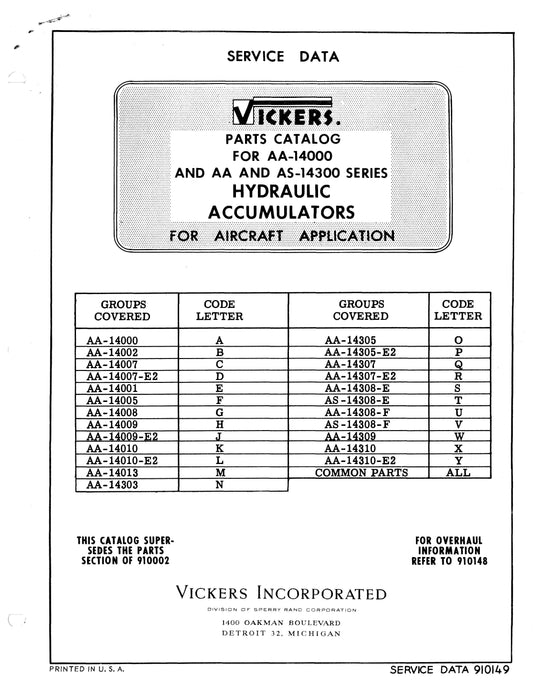 Vickers Hydraulic Accumulators AA-14000, AA-14300 & AS-14300 Parts Catalog