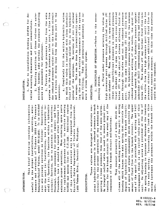 Vickers Pressure Reducing Relief Valve AA-31400 Service Data