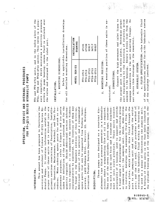 Vickers Fixed Displacement Pumps PF-2713 Service Data