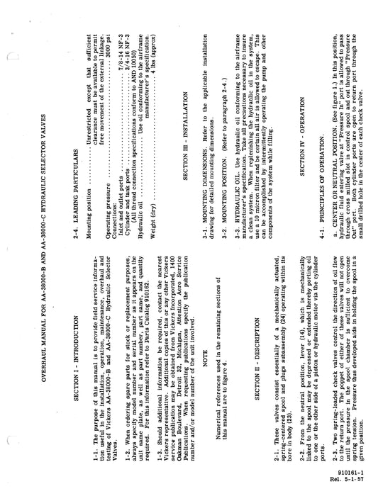 Vickers Hydraulic Selector Valves AA-38000-B, AA-38000-C Overhaul Manual