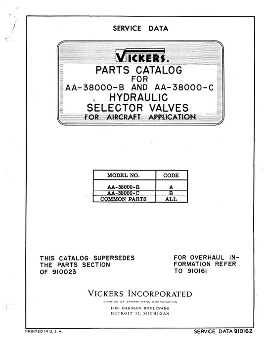 Vickers Hydraulic Selector Valves AA-38000-B, AA-38000-C Illustrated Parts Catalog