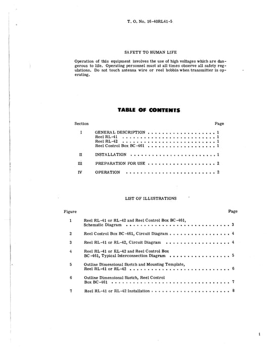 Reels RL-41 & RL-42 & Reel Control Box BC-461 Preliminary Instructions TO 16-40RL41-5