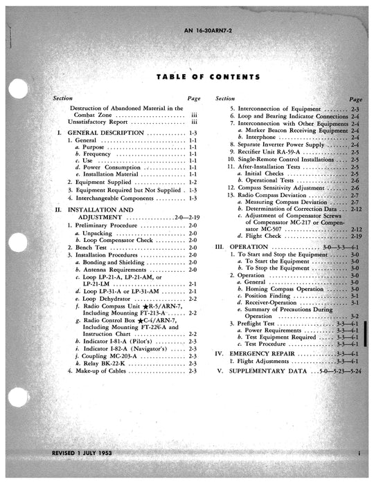 Radio Compass AN/ARN-7 Operating Instructions TO 12R5-2ARN7-1