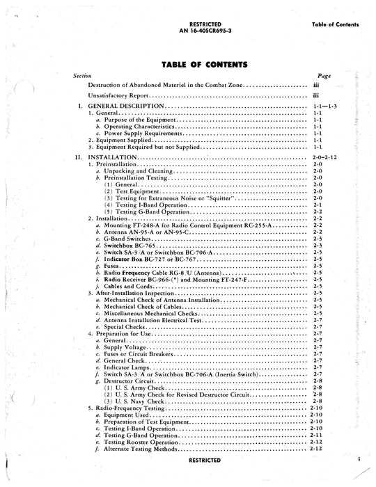 Radio Sets SCR-695-A, -AZ, -B, -C Operating Instructions AN 16-40SCR695-3