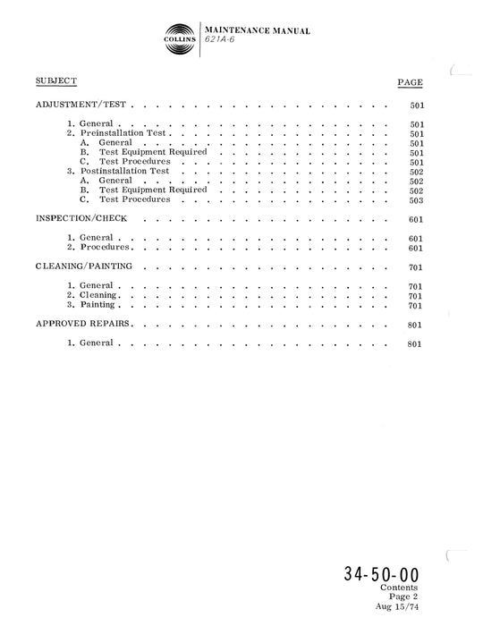 Collins 621A-6 ATC Transponder Maintenance Manual with Installation Data 523-0759617-201114