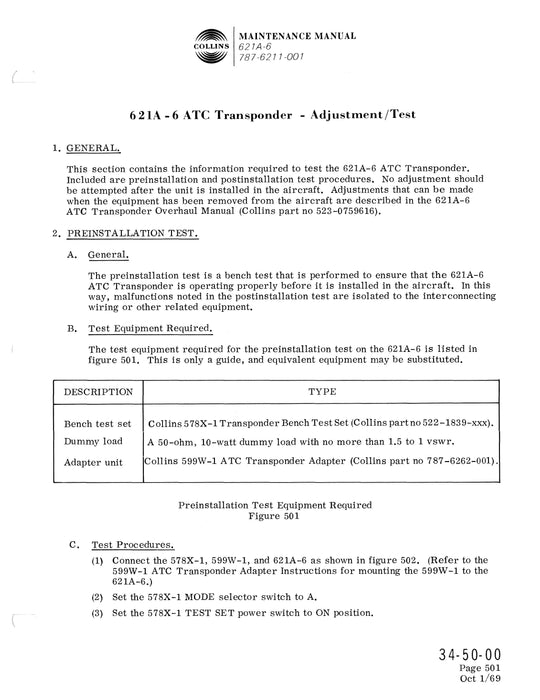 Collins 621A-6 ATC Transponder Maintenance Manual with Installation Data 523-0759617-201114