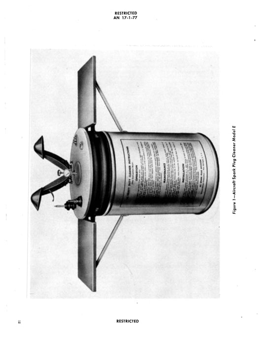 Aircraft Spark Plug Cleaner Model E Instructions With Parts Catalog AN 17-1-77