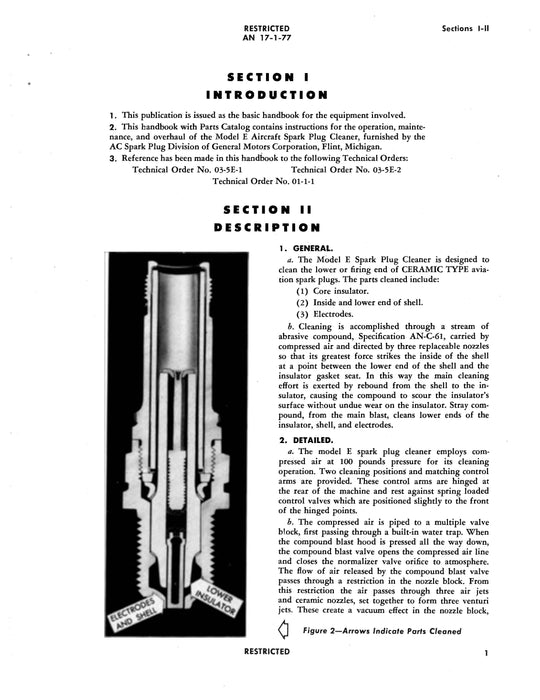 Aircraft Spark Plug Cleaner Model E Instructions With Parts Catalog AN 17-1-77