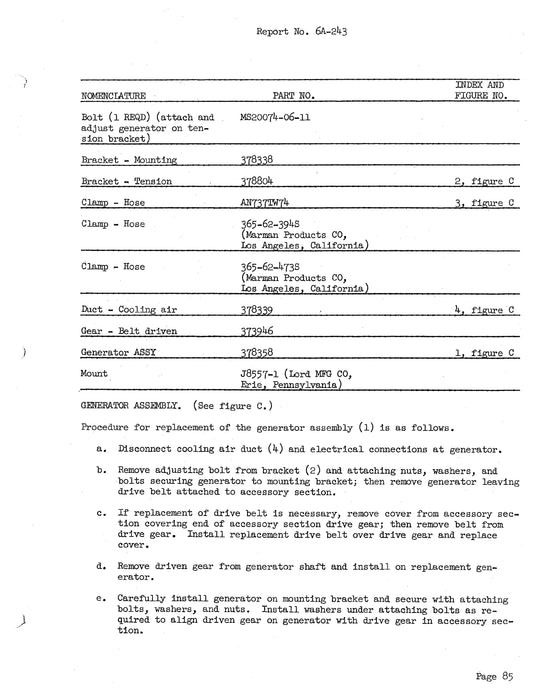 Garrett GTC85-37 Pneumatic Power Gas Turbine Engine Maintenance Manual Report No 6A-243