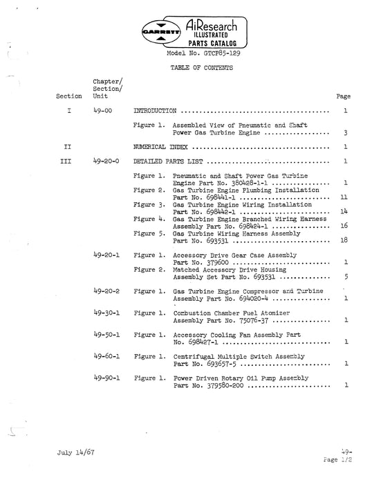 Garrett GTCP85-129 Pneumatic and Shaft Power Gas Turbine Engine Illustrated Parts Catalog