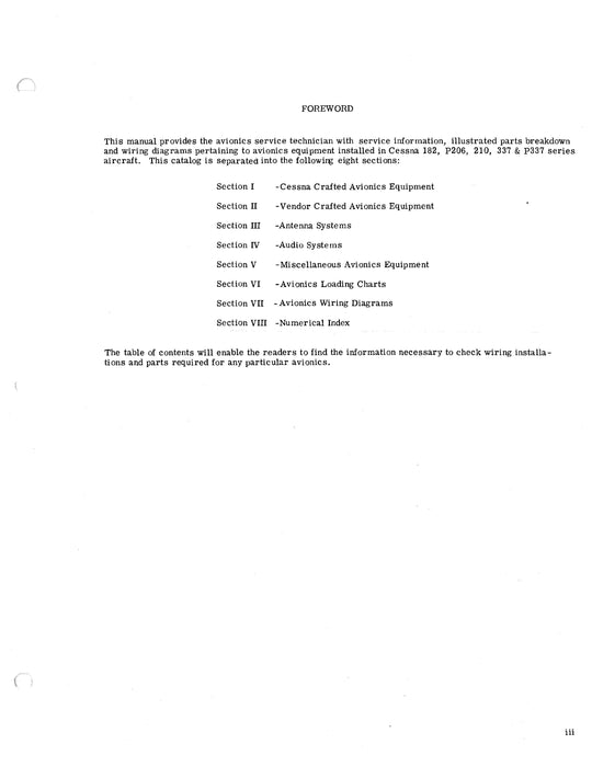 Cessna Avionics Installations for 177RG, 182, 206, 210 & 337 Models 1974 & 1975 Service/Parts Manuals D4540-13