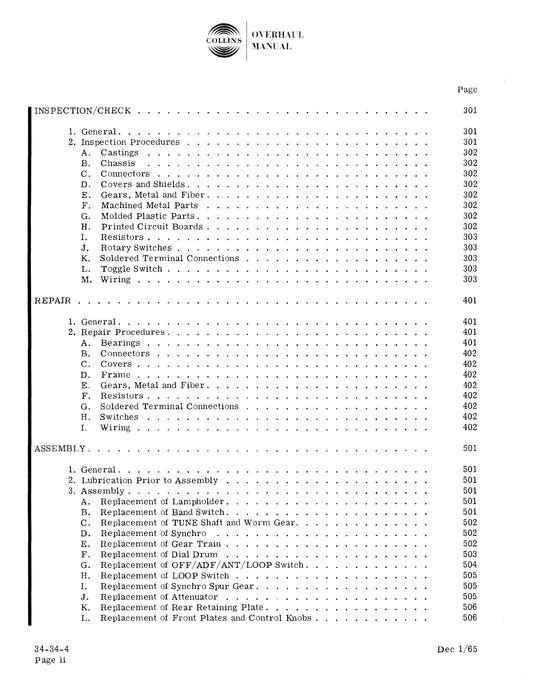 Collins 614L-8 ADF Control Unit Overhaul Manual 523-0755493-801113