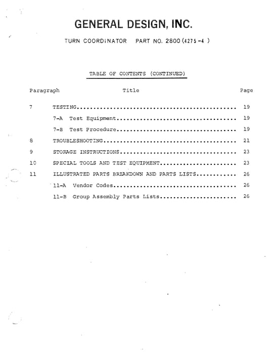 General Design Turn Coordinator Part No 2800 (4275-4) Overhaul Manual