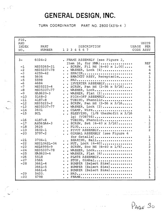 General Design Turn Coordinator Part No 2800 (4275-4) Overhaul Manual