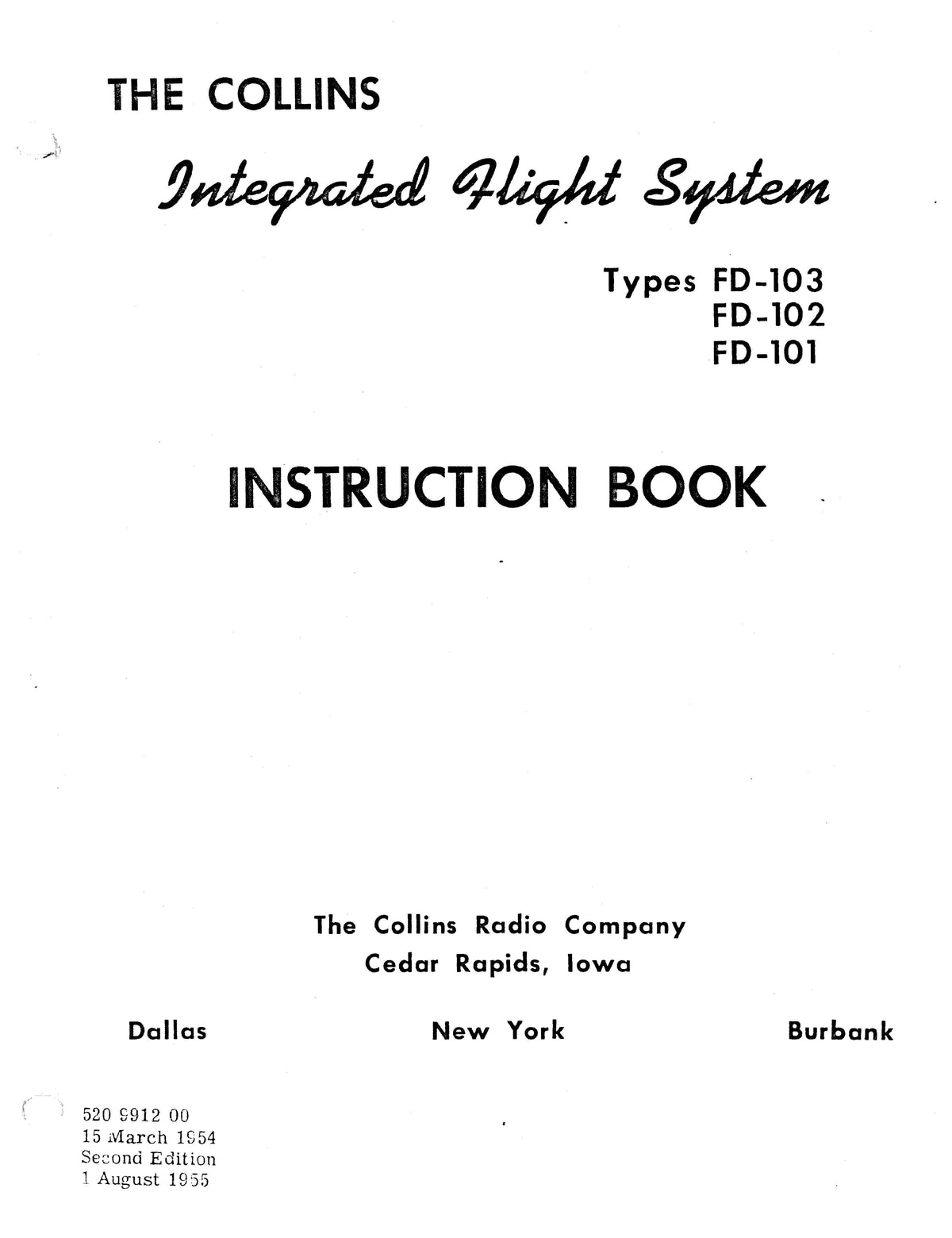 Avionic System Collins Collins Integrated Flight System FD-103, -102, -101 Instruction Book 5 ...