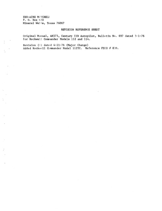 Edo-Aire Mitchell AK573 Century IIB Autopilot Bulletin No. 697 Installation Manual
