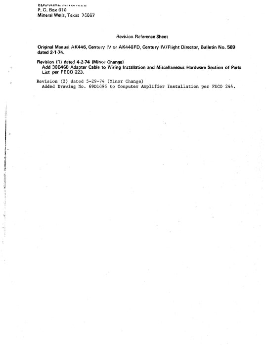 Edo-Aire Mitchell AK446, AK446FD Century IV Flight Director Bulletin No. 569 Installation Manual