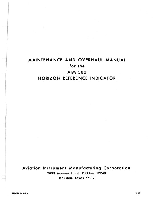 Beechcraft H-14 Autopilot AIM 300 Horizon Reference Indicator Overhaul Instructions 92-30615