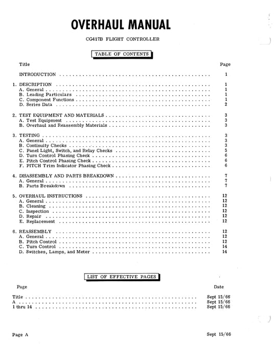 Beechcraft H-14 Autopilot CG417B1, B2 Flight Controller Overhaul Instructions 98-32839